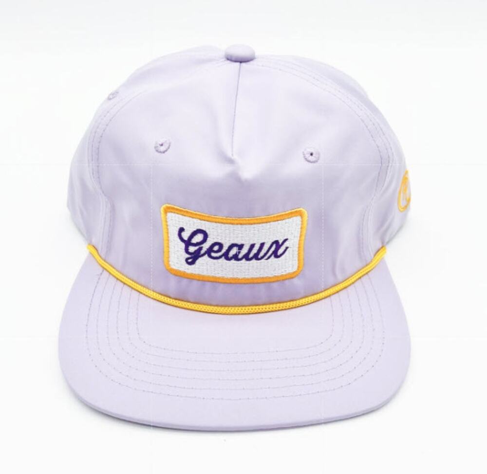 Geaux Rope Hat Lavender Purple Gold Embroidered Patch 5 Panel Snapback Cap LSU
